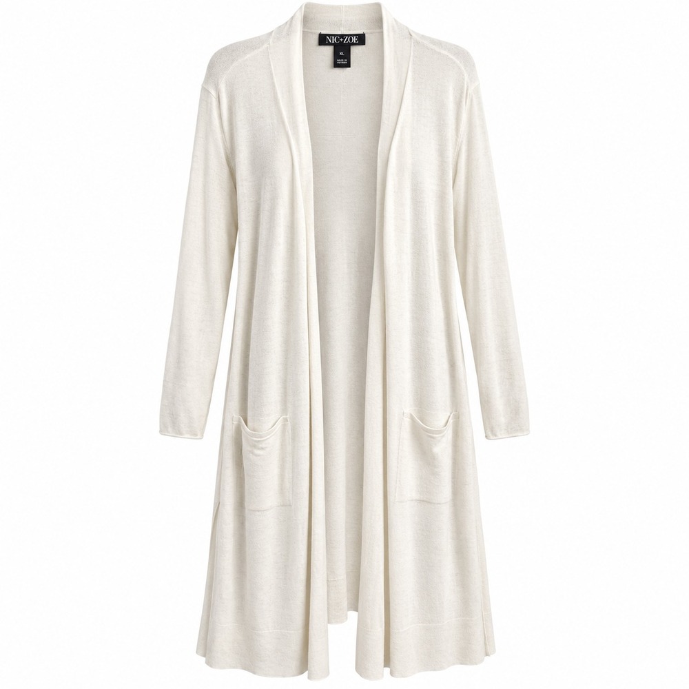 NIC+ZOE Cardigan Women 1X Cream Cotton Cashmere Open Front Longline Duster